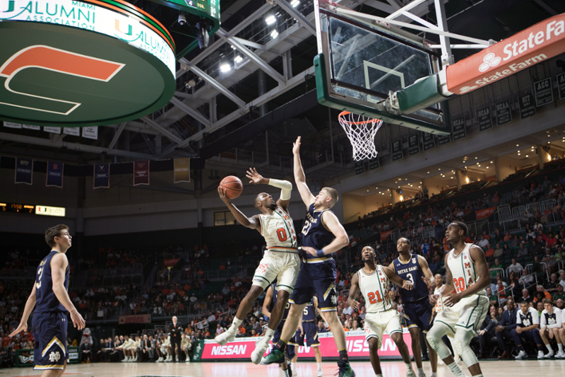 The University of Miami basketball team plays Notre Dame